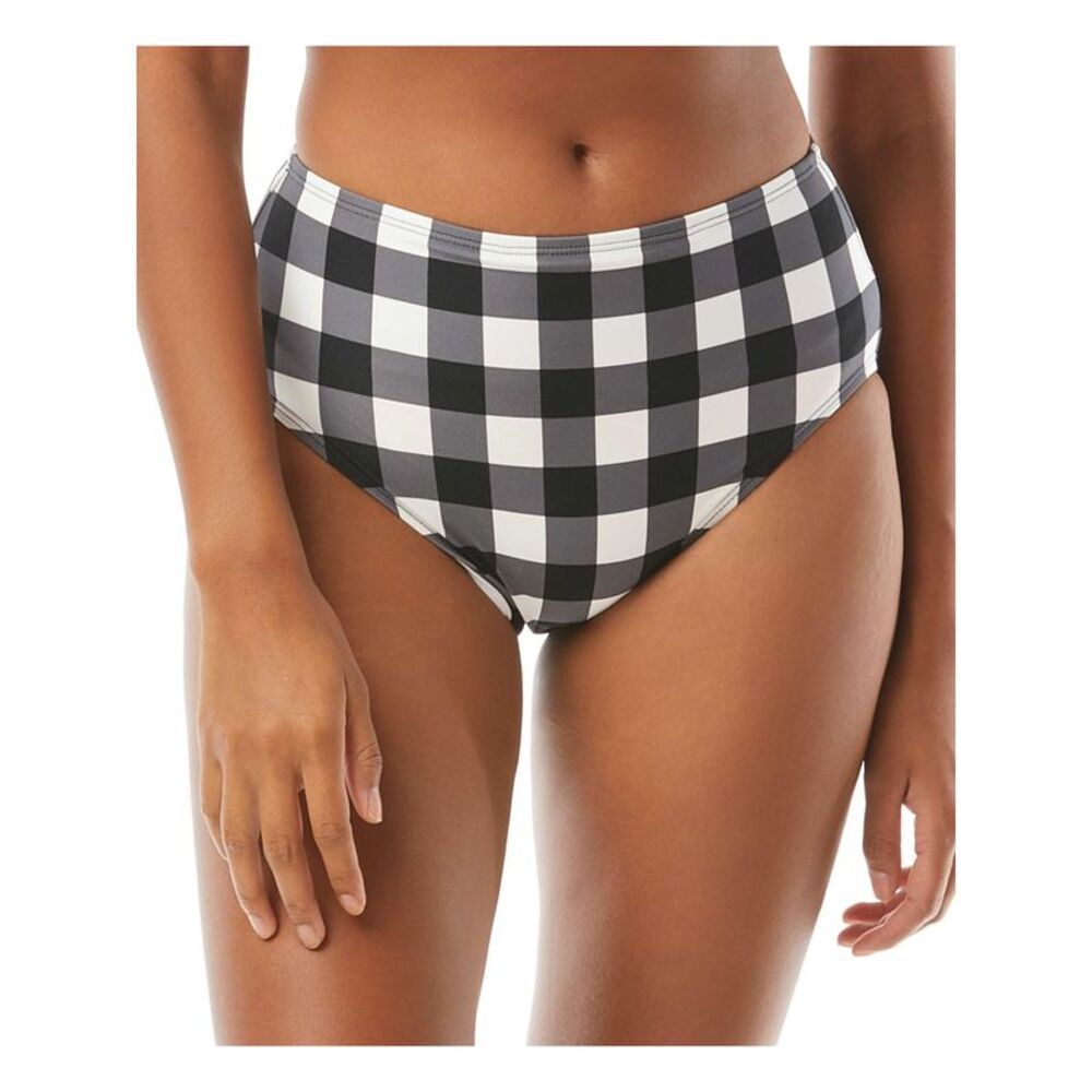 KATE SPADE NEW YORK Women's Black Plaid Stretch High Waisted Swimsuit Bottom XS